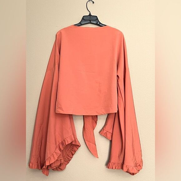 Shein Ruffle Bell Sleeve Tie Front Top - Picture 7 of 7